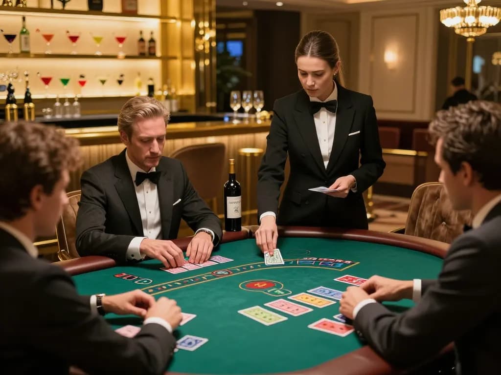 lc88 players strategizing at a blackjack table in a luxurious casino setting