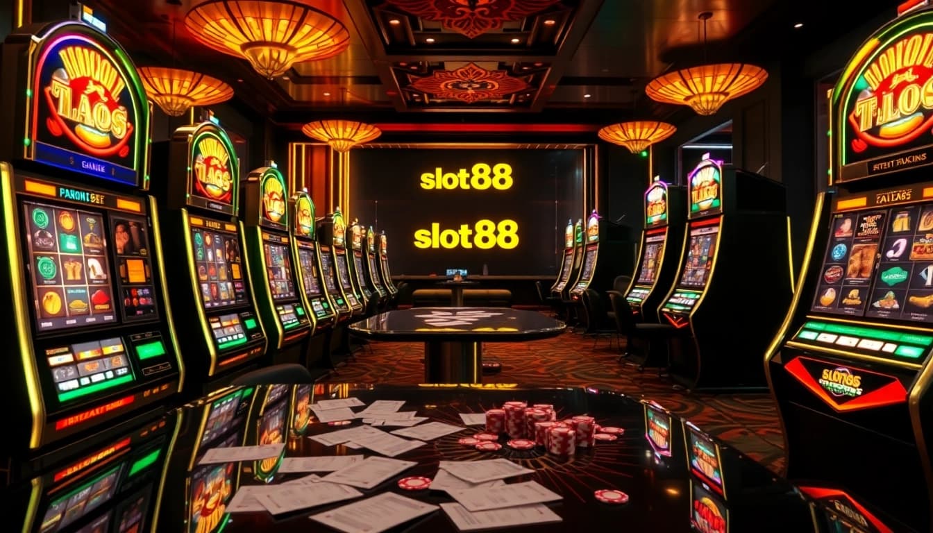 Experience the thrill of slot88 resmi with vibrant slot machines and poker chips.