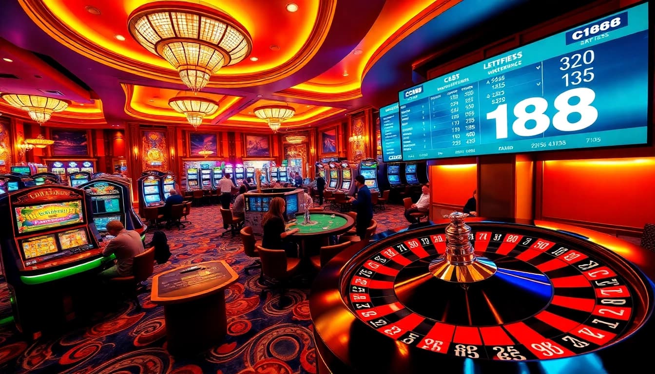 C168 enhances your gaming experience with thrilling casino elements like poker tables and vibrant slot machines.