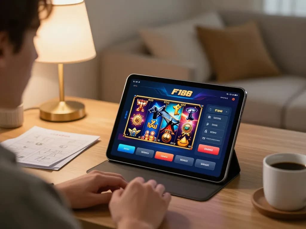 Engaging with F168 mobile casino app at home, demonstrating online betting strategies.