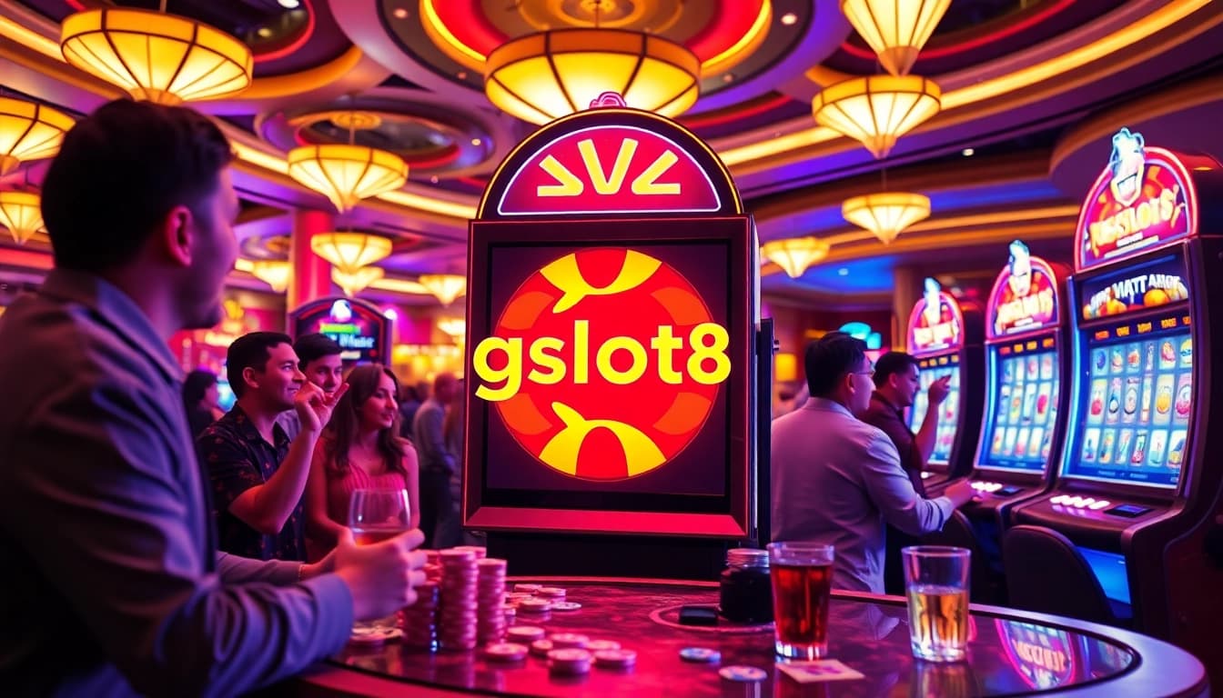 Mainkan xgslot88 di mesin slot kasino yang ramai dan penuh warna.