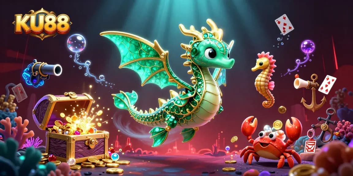 Experience thrilling gaming at KU88 with enchanting sea dragon and treasure visuals