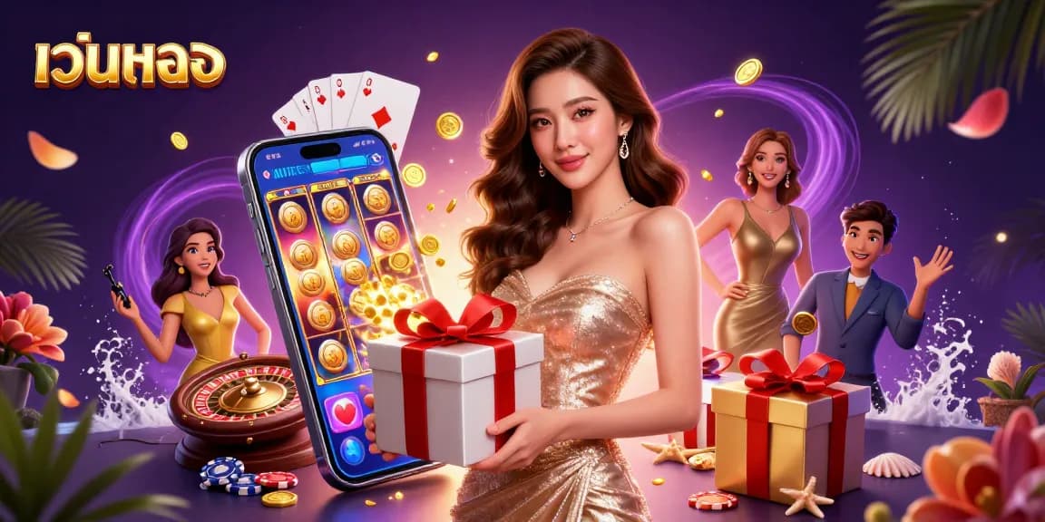 Engage with เว็บตรง and explore exciting casino experiences in this vibrant digital illustration.