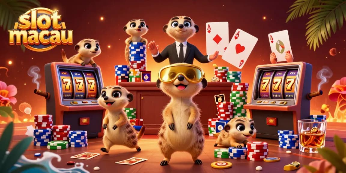 Experience thrilling action at slot macau with meerkats running a lively casino scene amidst vibrant gambling elements.