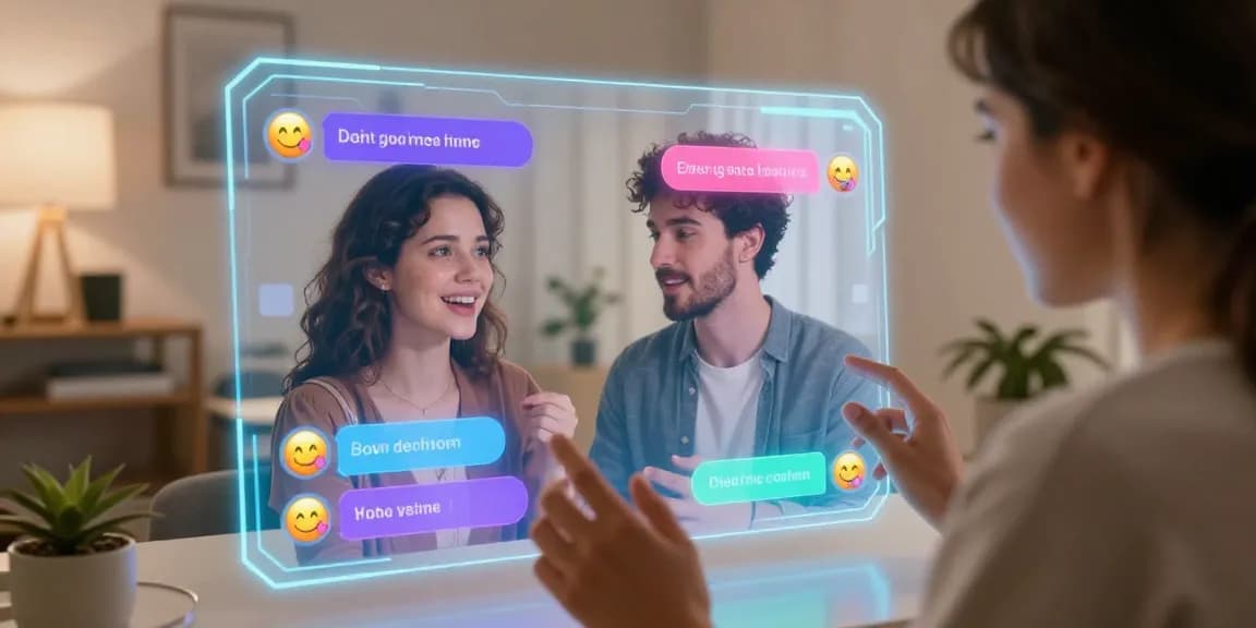 Engaging ai sex chat between avatars in a cozy, modern space.