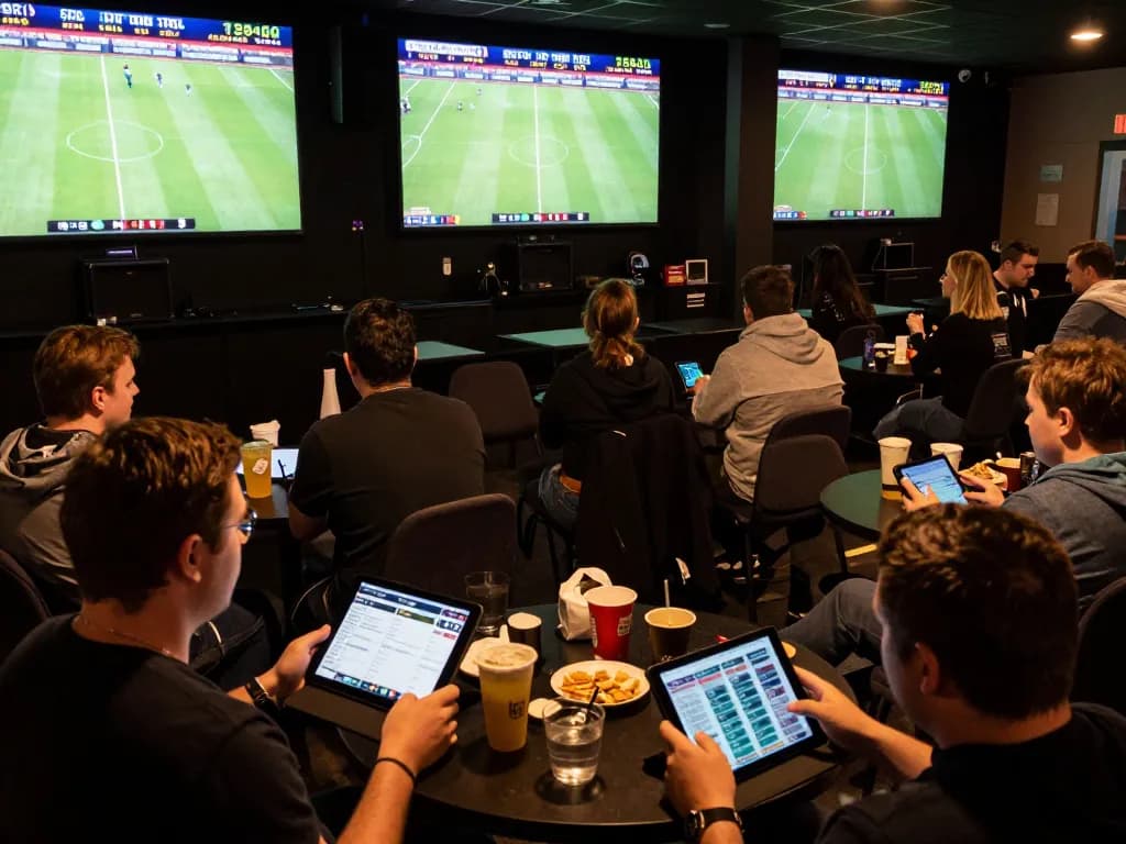 KP88 bettors engaged in live sports betting, analyzing stats during an exciting match