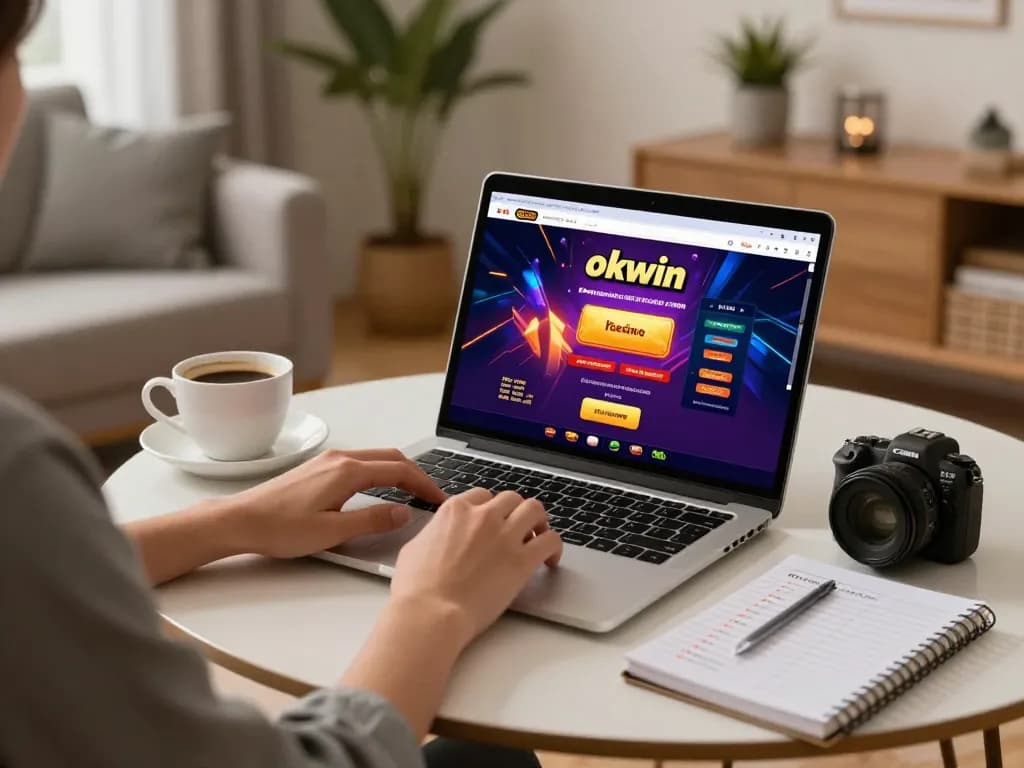 Engaged player exploring okwin gaming strategies in a cozy home setting