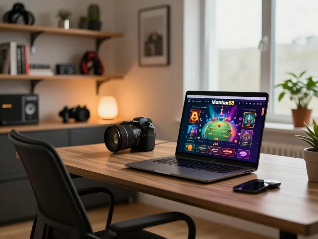Engaging moment at mantra88 casino with a player strategizing online gaming from home.