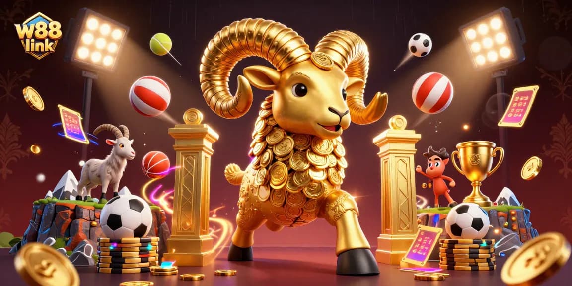Engage with the excitement of sports betting through the w88 link in this vibrant 3D illustration.