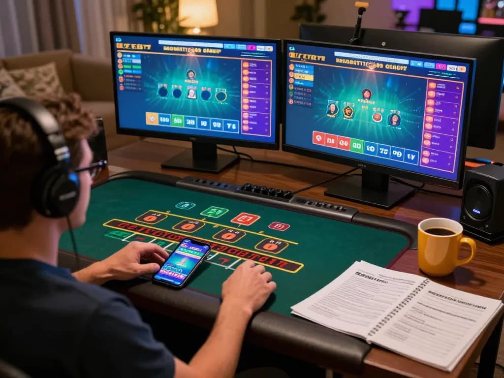 Engaged player enjoying LV88 live dealer baccarat game in a cozy home setting