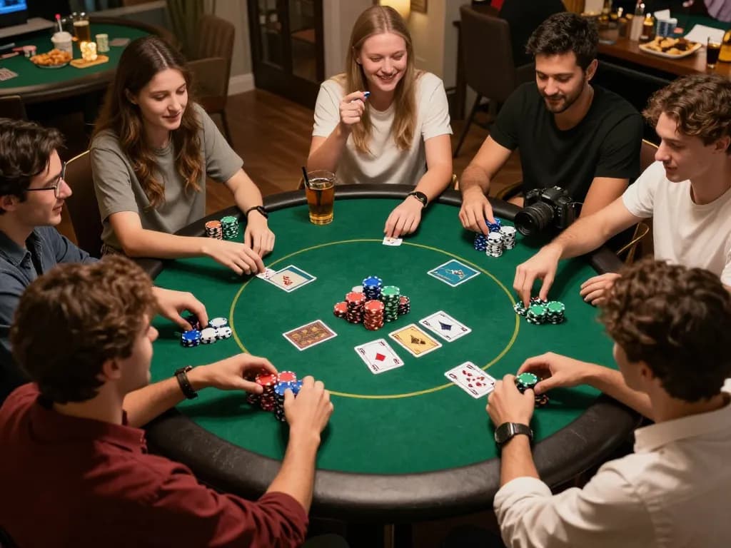 Engaging poker game at home with friends showcasing strategy and excitement, tied to go8 gaming experience.