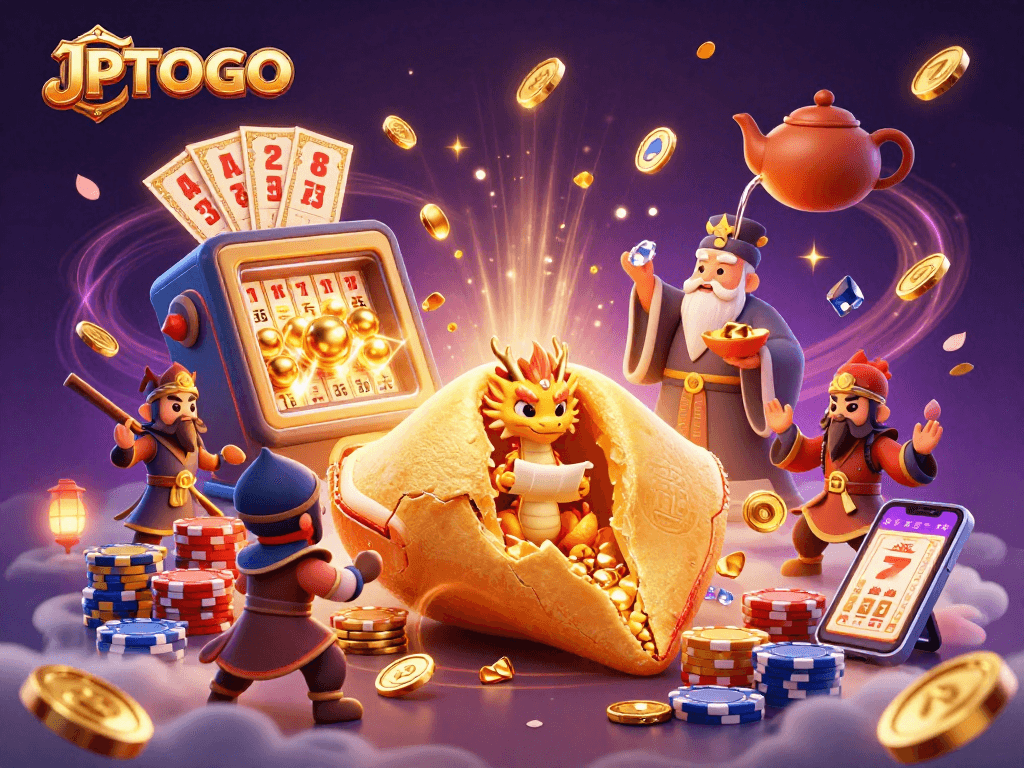 Win big with JPTOTO in an engaging lottery scene featuring colorful characters and dynamic gaming elements.