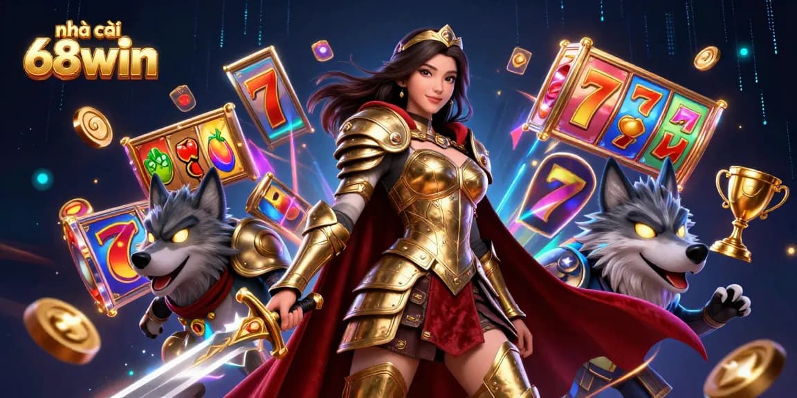 Experience the thrill of nhà cái 68win with a captivating casino illustration showcasing vibrant slot machines, exciting jackpots, and dynamic gameplay.