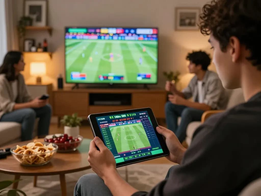 Engaging in sports betting on the 789 club with friends while watching live matches on a large screen.