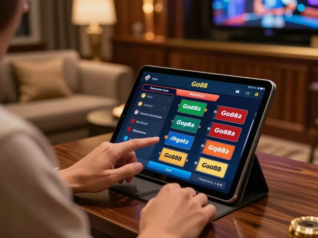 Engaging with the Go88 app while analyzing betting options in a cozy gaming setup.
