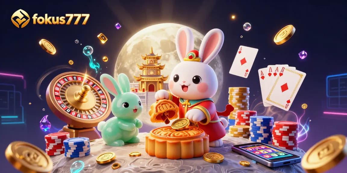 Spin and win with fokus777, featuring a lunar-themed casino scene full of gold and excitement.