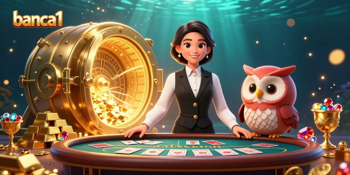 Banca1’s thrilling fish shooting action comes alive with an elegant dealer and charming owl assistant, set against a vibrant underwater scene.