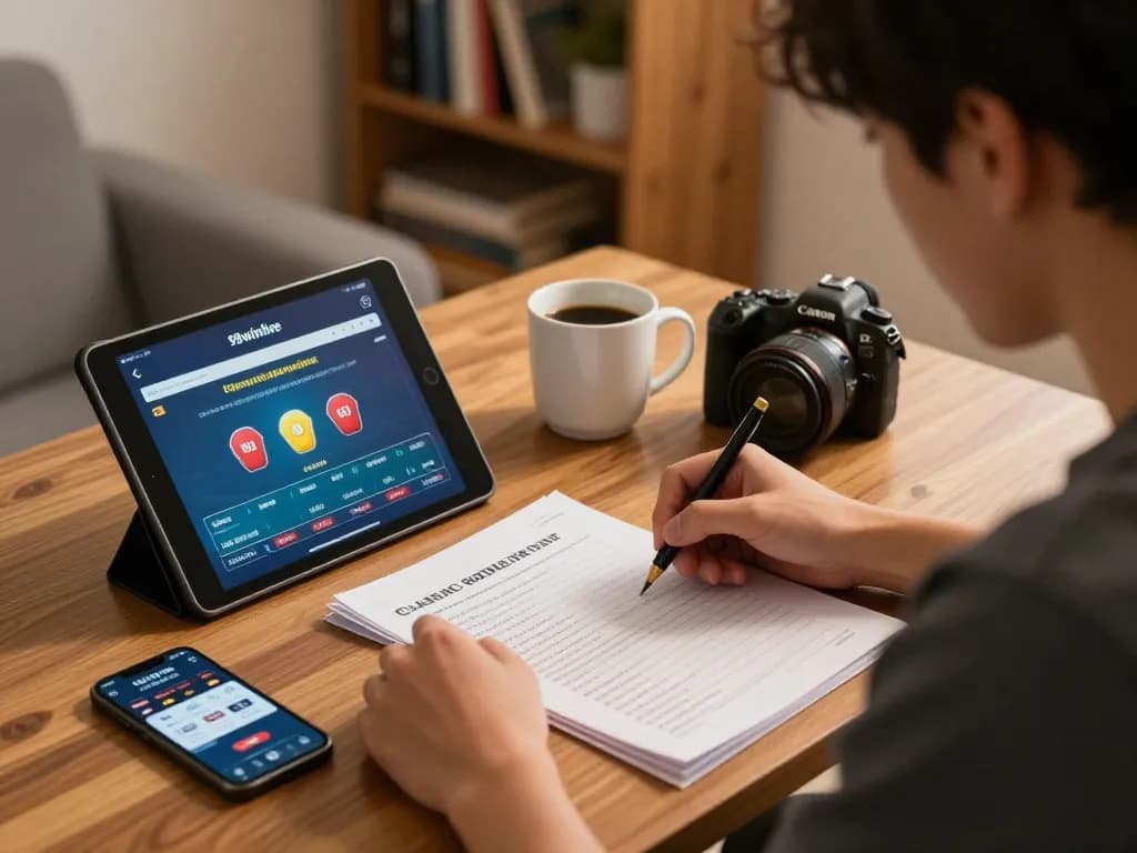 Engaging in responsible gambling with 98winlive app on a tablet at home.