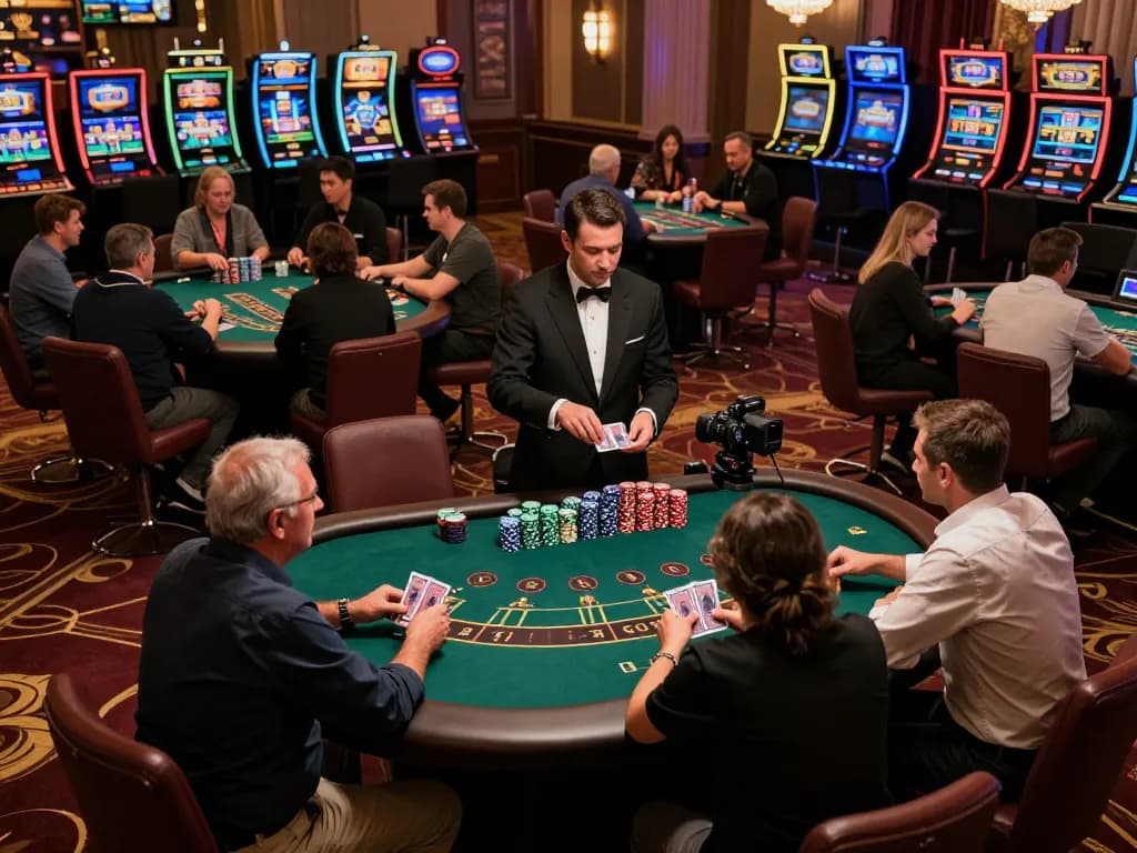Players engaging at a blackjack table in a top-rated nhà cái casino, highlighting strategic gameplay.