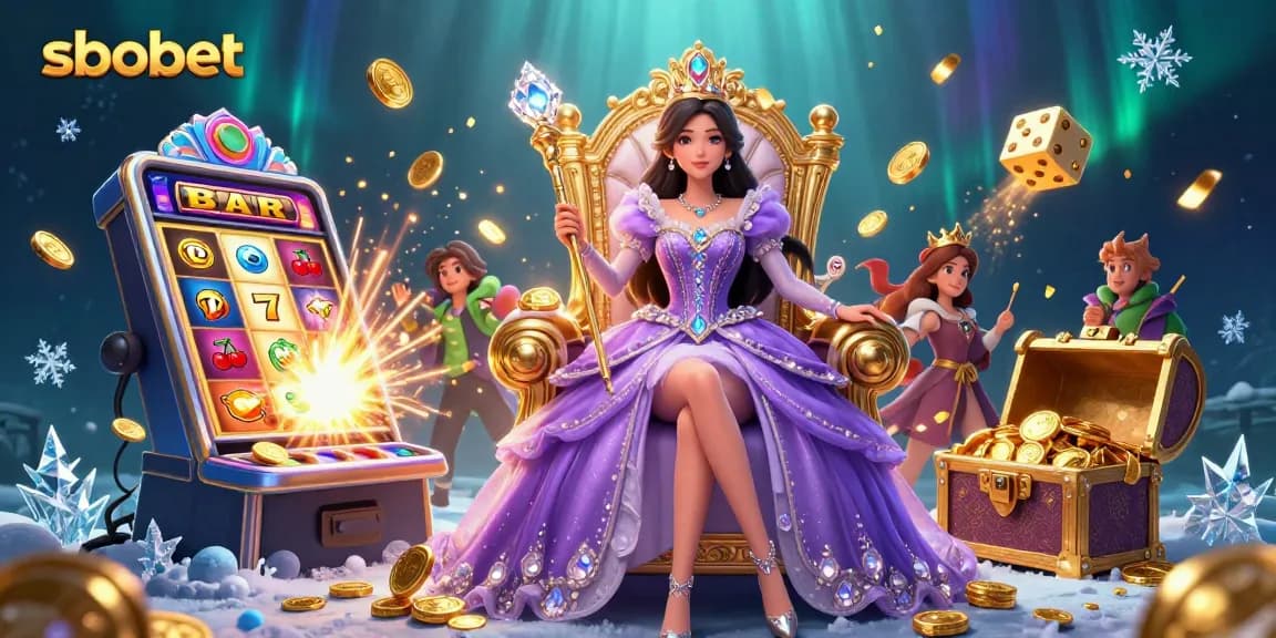 Engage in sbobet sports betting with energetic 3D casino illustration showcasing jackpot excitement and luxury elements.