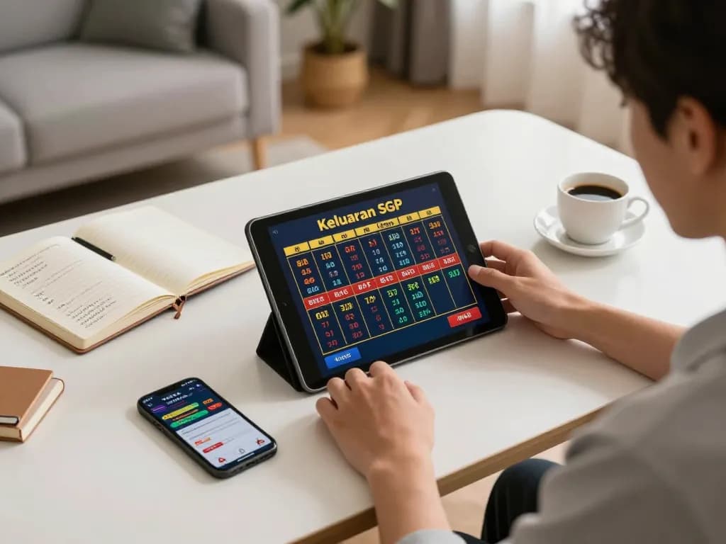Engaging with keluaran sgp results on a tablet, showcasing a modern online gambling setup.