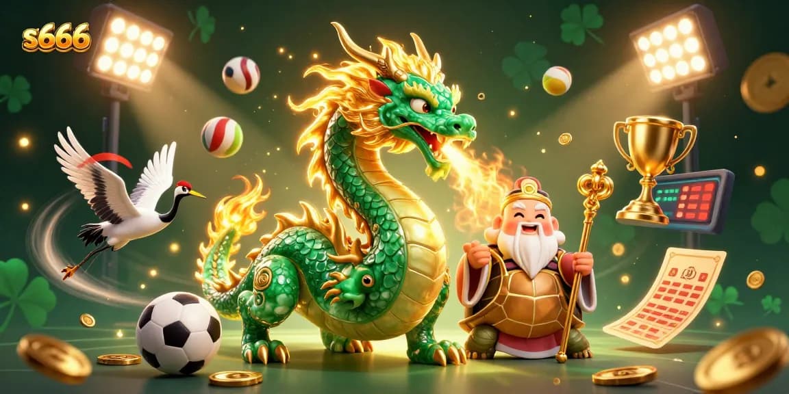 Experience exciting s666 gameplay with a majestic dragon and lucky symbols in a vibrant casino scene.