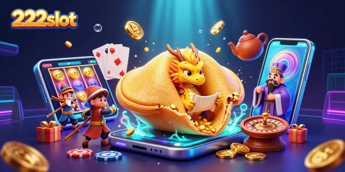 Permainan slot 222slot dengan koin emas dan simbol keberuntungan terlihat dinamis dan menarik.