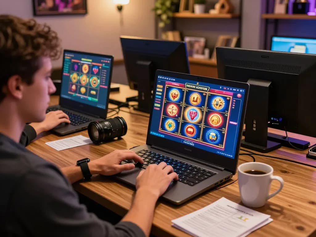 Players engaging with nhà cái cm88 online slots from a cozy home setup, promoting responsible gaming.