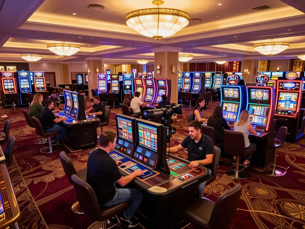 Iwin players enjoying high-stakes games amidst vibrant casino excitement