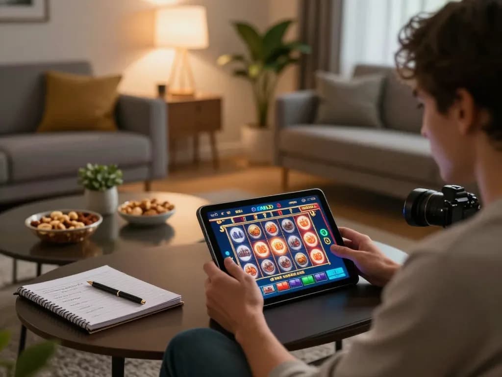Jelajahi permainan slot menarik melalui Tempo123 Link di tablet dalam suasana rumah yang nyaman