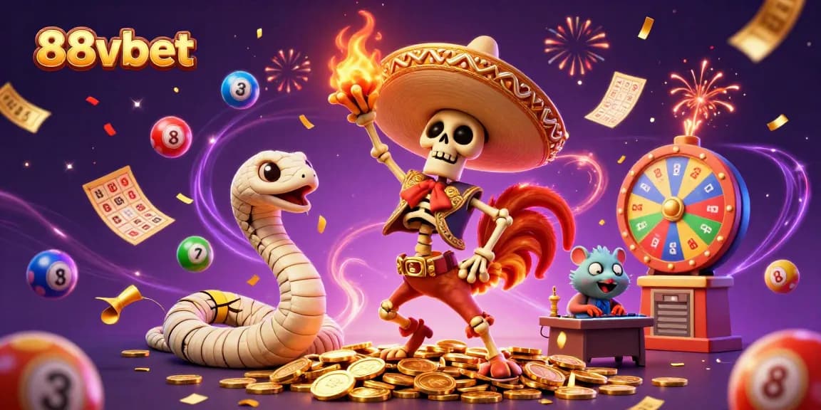 88vbet brings vibrant gaming energy with cartoon characters celebrating winnings in a lively casino atmosphere.