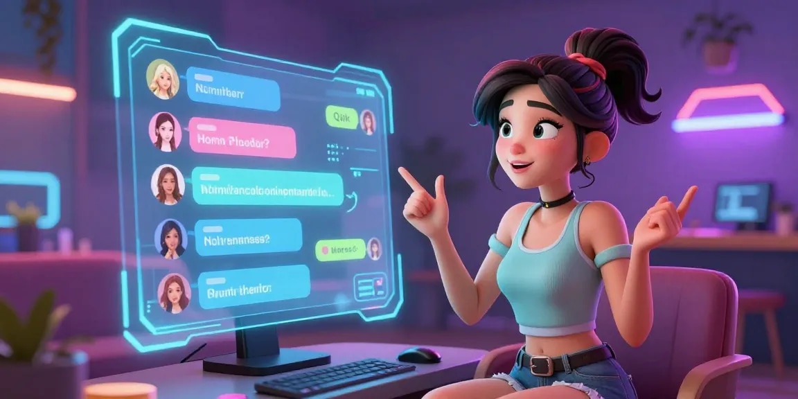 A colorful interactive virtual chat with character AI NSFW engaging users in flirty conversations and customization options.