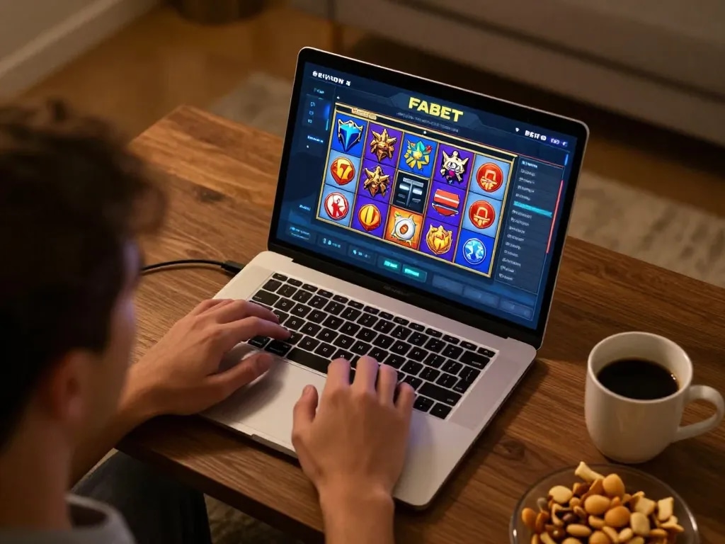 Engaging with FABET's slot games online, demonstrating responsible gaming practices and strategic thinking.