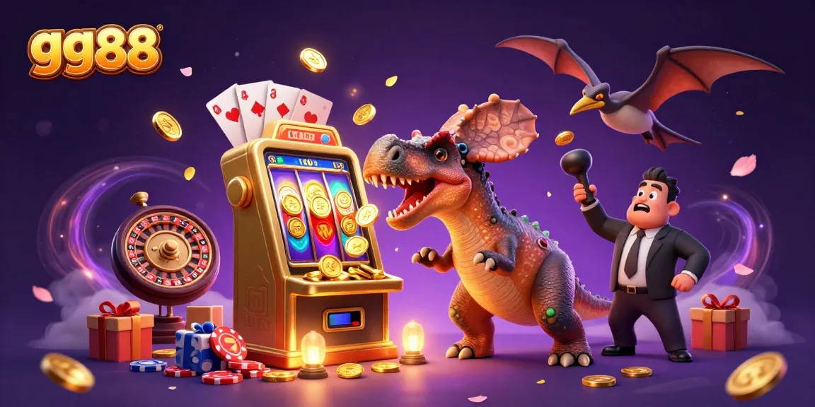 gg88 slots come to life with a pachycephalosaurus winning the jackpot while coins fly around