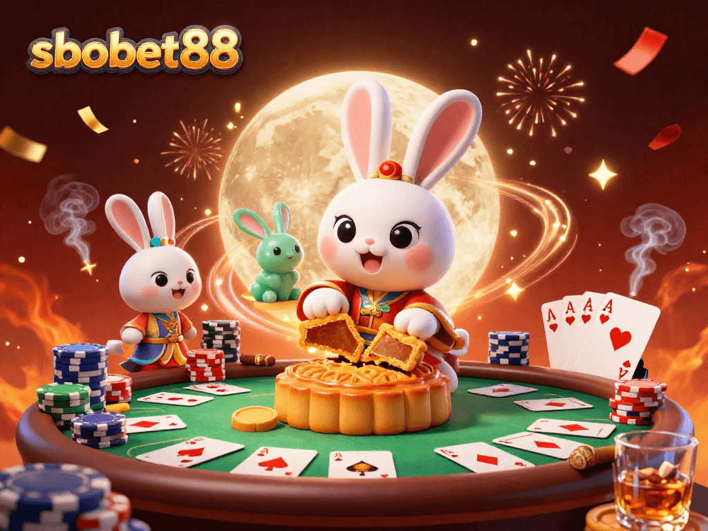 Join the excitement on sbobet88 with a moon rabbit revealing hidden poker chips.