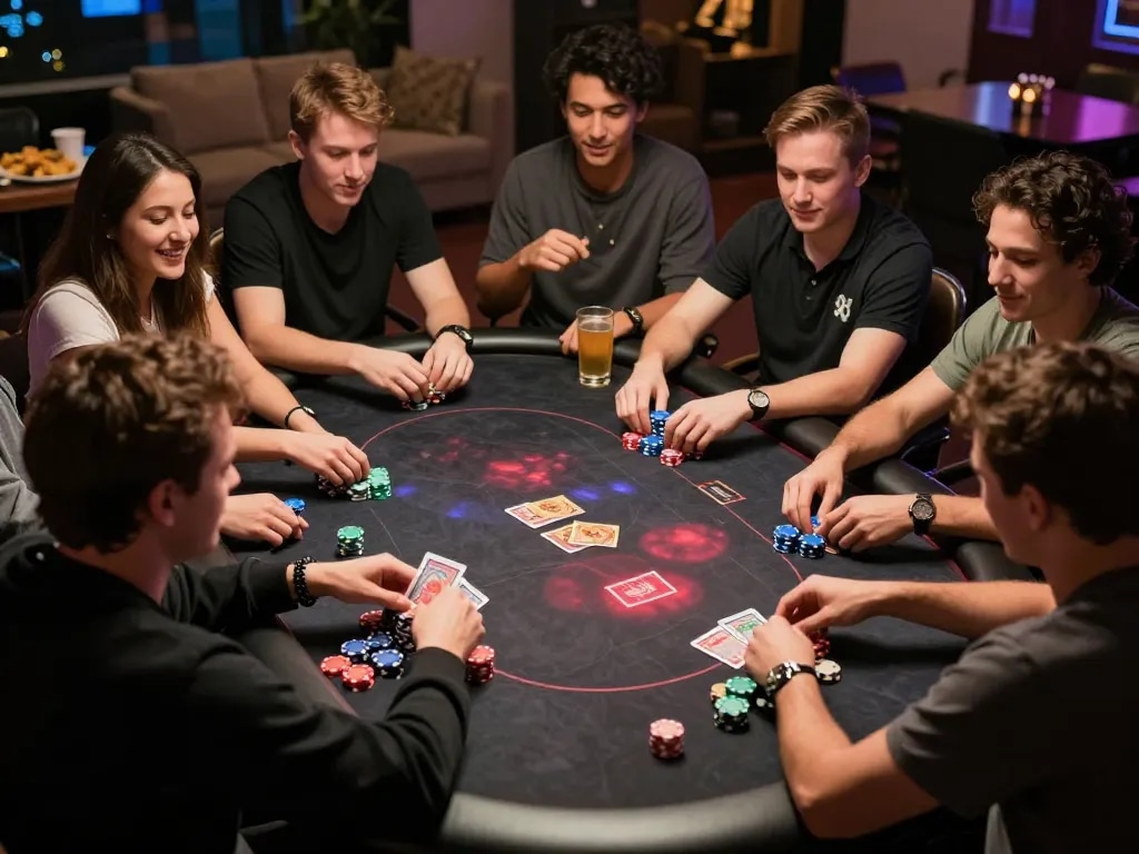 Engaging poker game at HB88, showcasing players strategizing with chips and cards.
