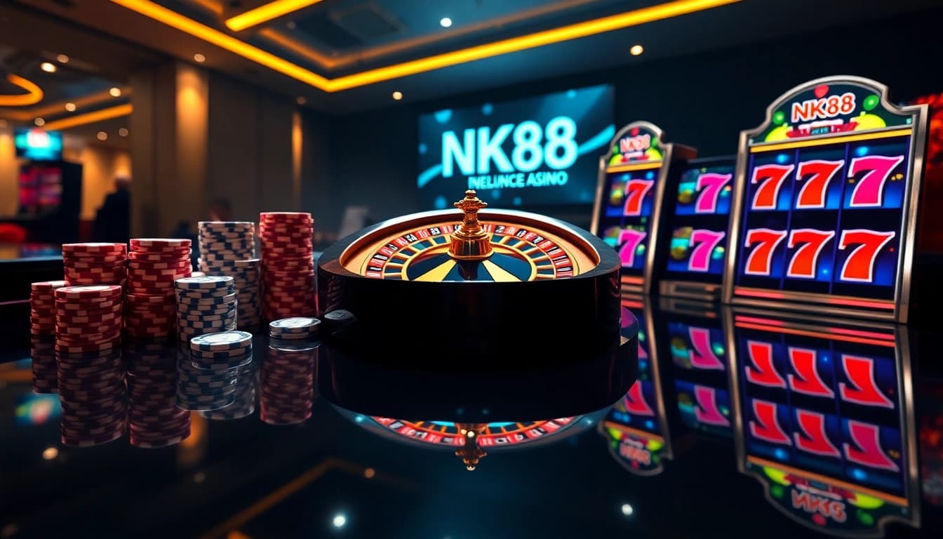 Engaging NK88 casino interface displaying dynamic roulette wheel and strategic betting chips