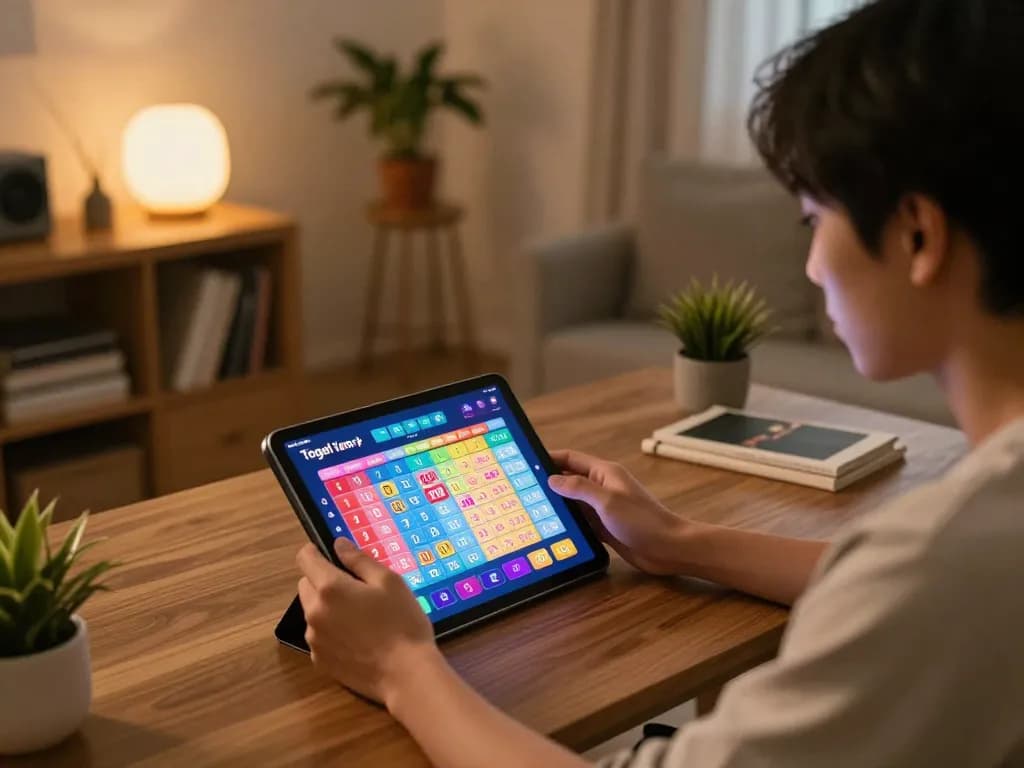 Engaging with togel online through a tablet in a cozy home setting for dynamic gaming experience
