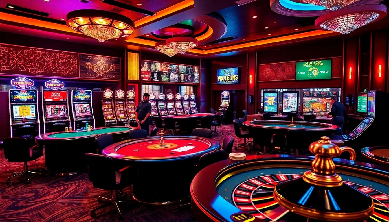 Engaging casino action at rr88k1 com showcasing vibrant slot machines and professional poker play.