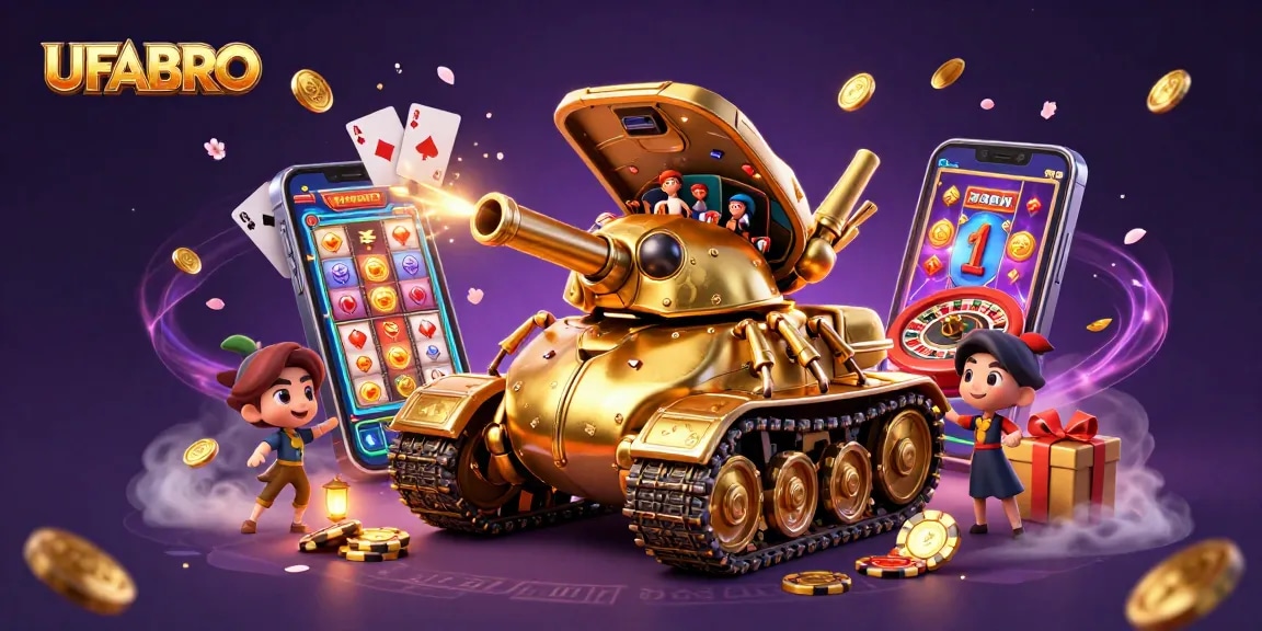 Experience thrilling online gaming with UFABRO’s innovative golden beetle tank casino illustration.