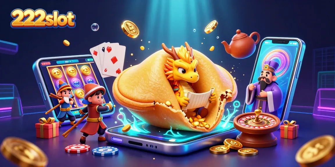 Permainan slot 222slot dengan koin emas dan simbol keberuntungan terlihat dinamis dan menarik.