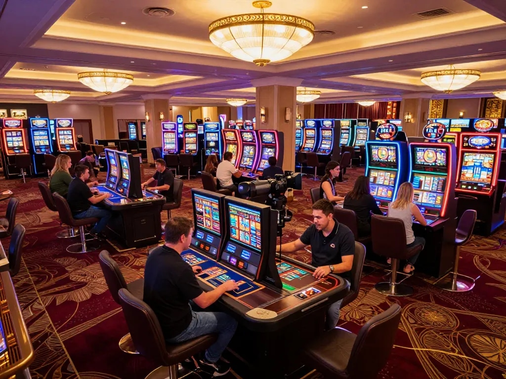 Iwin players enjoying high-stakes games amidst vibrant casino excitement