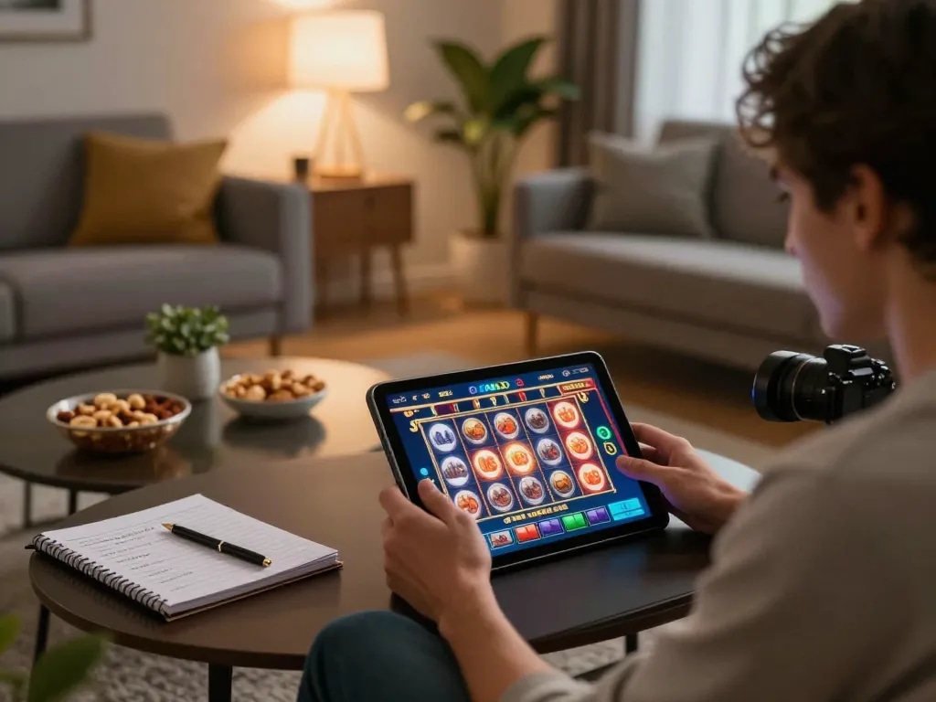 Jelajahi permainan slot menarik melalui Tempo123 Link di tablet dalam suasana rumah yang nyaman