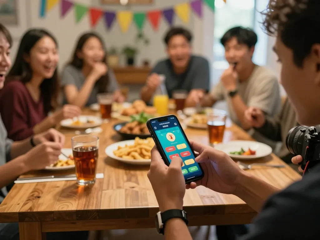 Tài xỉu online gaming action captured with players engaged at home, showcasing smartphone betting excitement.