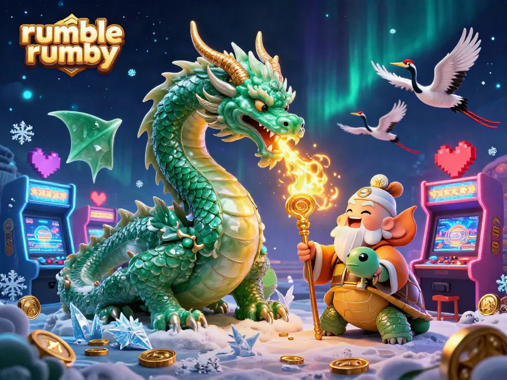 Experience the thrill of rumble rummy with a 3D scene of mythical creatures and vibrant game elements bursting with energy.