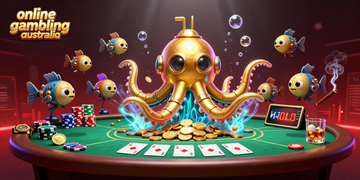 Experience online gambling in Australia with a thrilling 3D underwater casino scene filled with action and excitement.