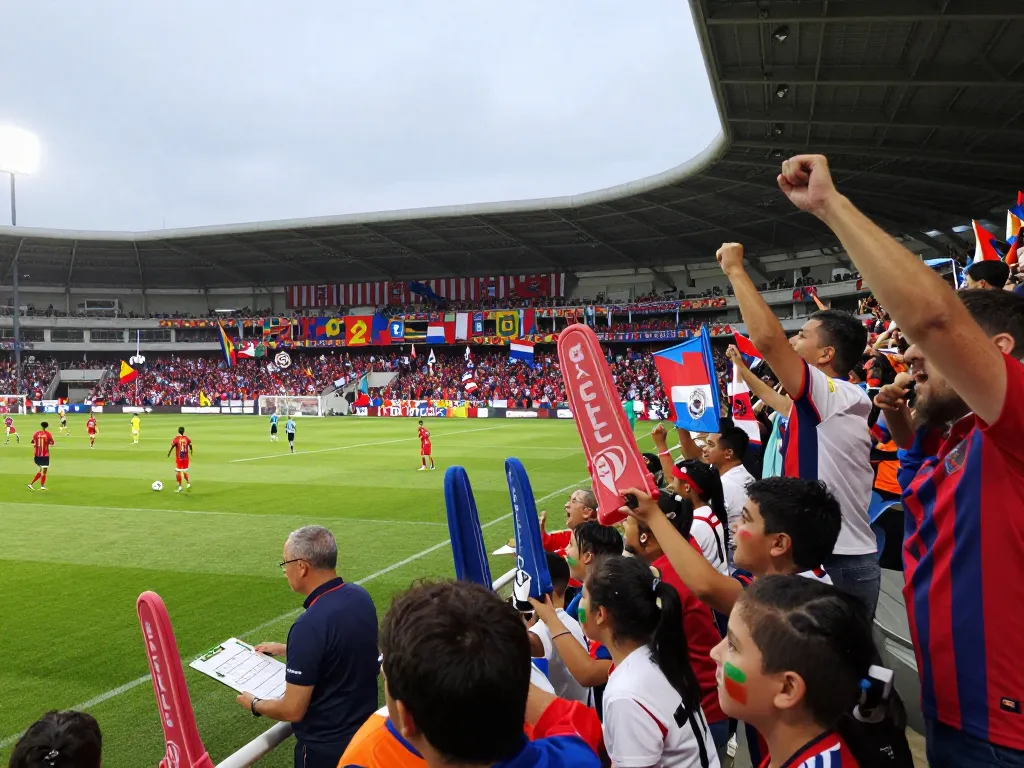 The dynamic atmosphere of a live football match showing passionate fans and players on the field, embodying the spirit of Now Goal.