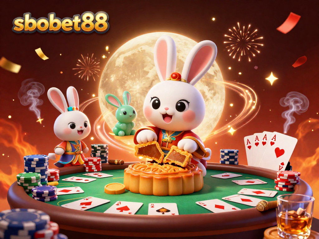 Join the excitement on sbobet88 with a moon rabbit revealing hidden poker chips.
