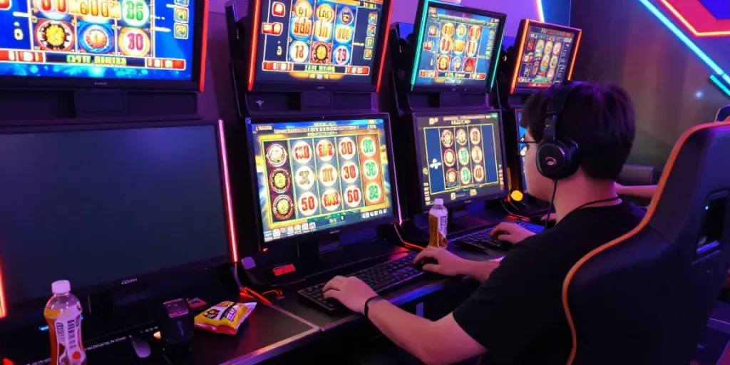 Player enjoying slot gacor games in an engaging gaming setup.