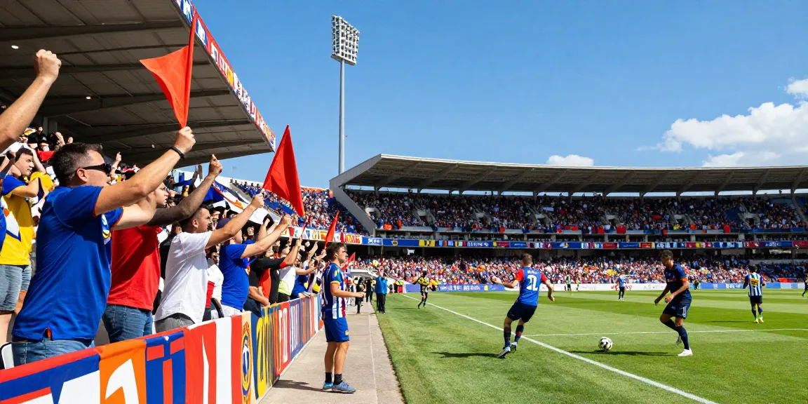 Exciting football match scene highlighting رابط مشاهدة مباريات اليوم بدون تقطيع with fans cheering and players in action.